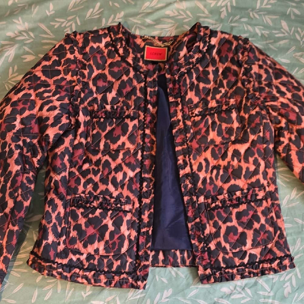 J. Crew Pink and Black Animal Print Jacket